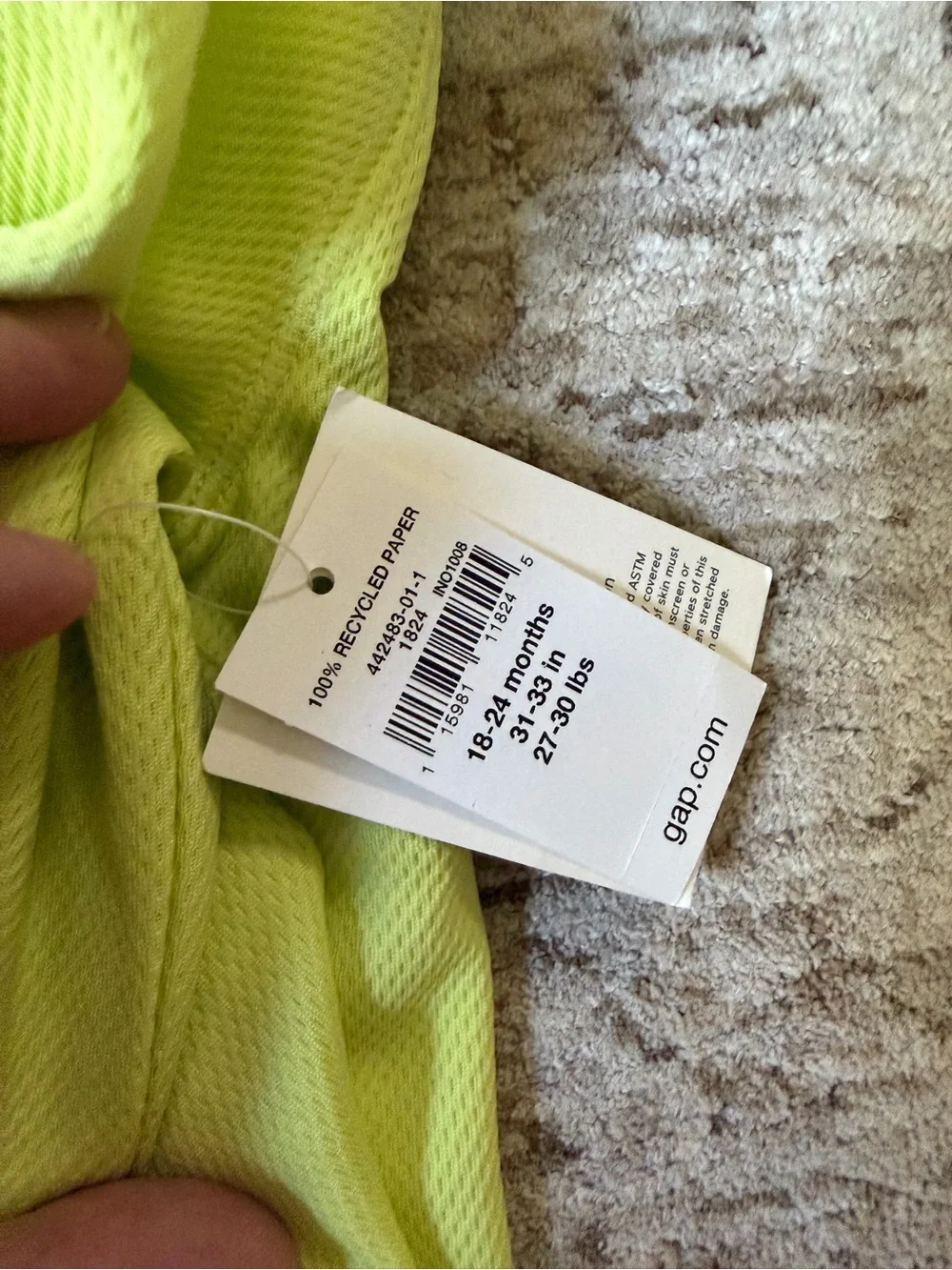 GAP Kids Neon Yellow Hooded Lightweight Pullover - 18-24 months